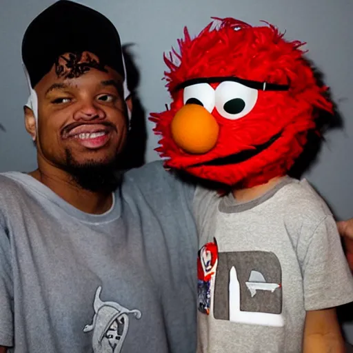 Prompt: hip-hop version of Elmo, living in the Sesame-Street hood