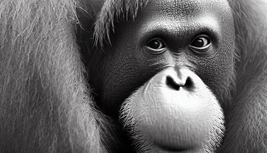 Image similar to Orangutan taking a picture, in the style of Lee Jeffries