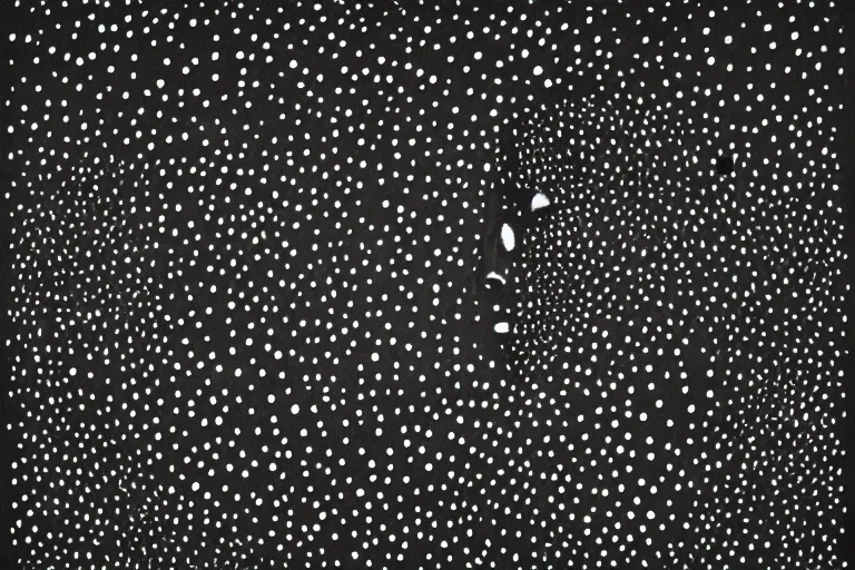 Image similar to black figure, faceless people dark, dots, drip, stipple, pointillism, technical, abstract, minimal, style of francis bacon, asymmetry, pulled apart, cloak, hooded cowl, made of dots, abstract, balaclava, colored dots, sploch