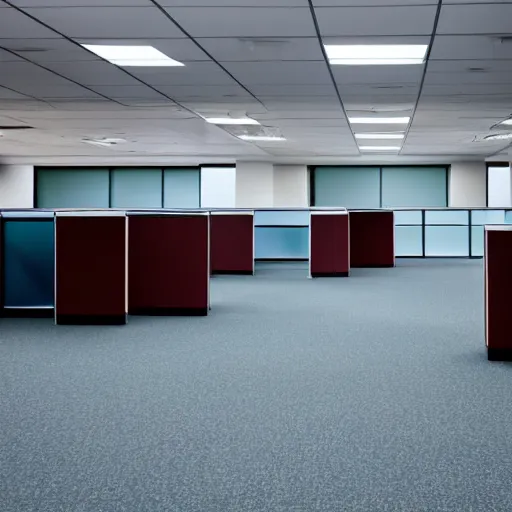 Image similar to empty office, empty cubicle, color photograph