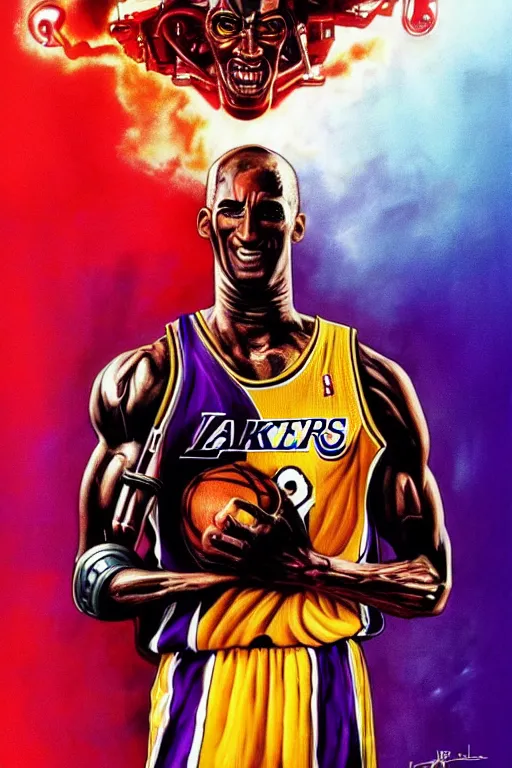 prompthunt: the terminator ( 1 9 8 4 ), 8 0's movie poster art, lakers kobe  bryant as a cyborg, terminator, fan art, digital art, vibrant, trending on  artstation