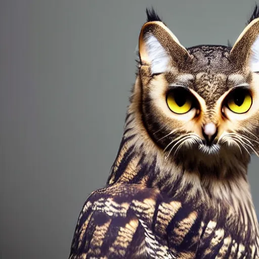 Image similar to a feline owl - cat - hybrid, animal photography