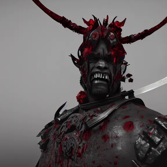 Image similar to a portrait of a angry samurai as a demon, hellish, blood, unreal engine, octane render, artstation, digital art.