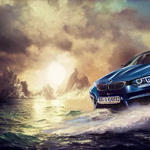 Image similar to bmw by elena vizerskaya and ivan aivazovsky, perfectly detailed, artstation, sharp focus, highly detailed, studio photography, impresion de giclee arte abstracto, award winning