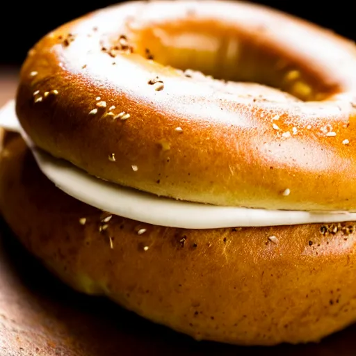 Prompt: a cinematic photograph of a bagel. award winning, perfect lighting, backlight