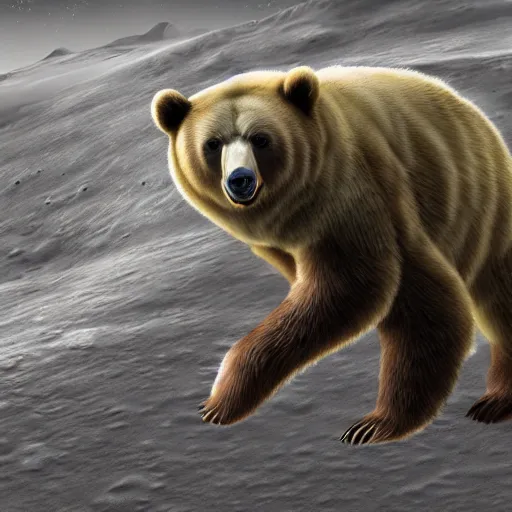 Prompt: a bear on the moon, photorealistic, ultra detailed, 8 k