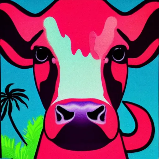 Image similar to synthwave chromatic cow face, detailed face, sharp focus