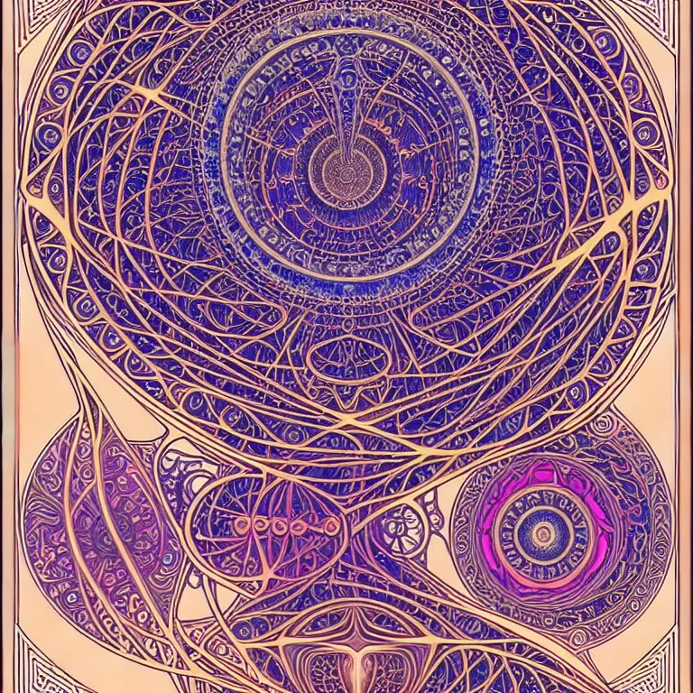 Image similar to psychedelic sacred geometry, intricate, sophisticated, ultra realistic, incredibly detailed, diagram, illustration, fractal, trending on artstation by markus kosel and alphonse mucha - n 9