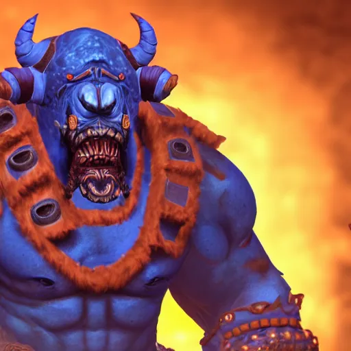 Image similar to portrait of blue garrosh hellscream 4k