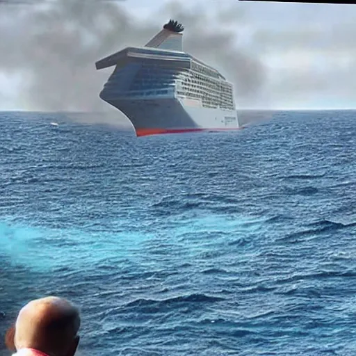 Image similar to The Kraken is destroying a cruise ship in the middle of the ocean,