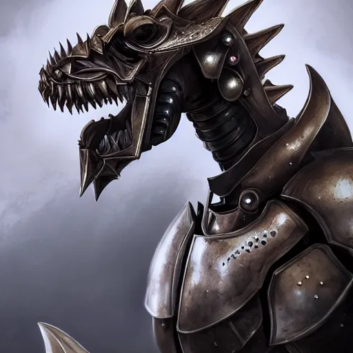 Image similar to stunning close shot of a beautiful female knight, but as an anthropomorphic female dragon, well designed cute elegant female robot dragon head with slick LED eyes, long oily tongue, and sharp maw, well armored, sharp claws, HD octane render, fantasy, furry art, Artstation, Deviantart, Furaffinity