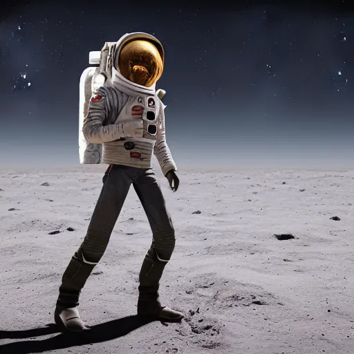 Prompt: cowboy on the moon, standing pose, planet earth background, photorealistic, octane render, blender render, unreal engine