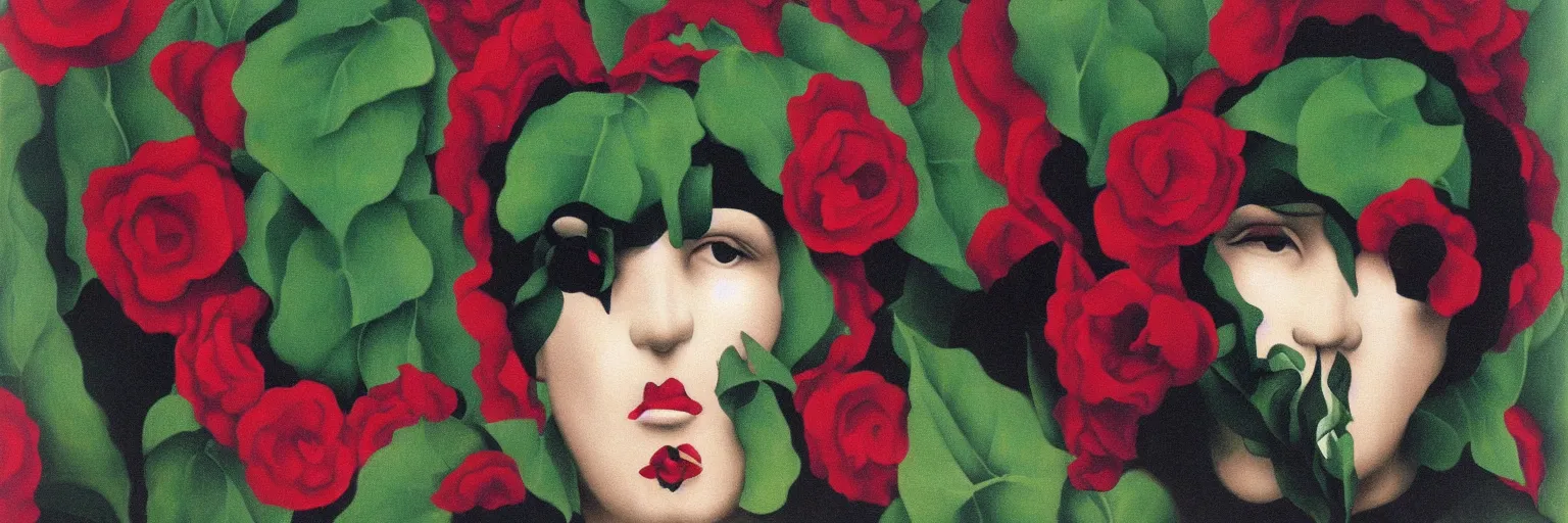 Image similar to black dahlia flower painting magritte