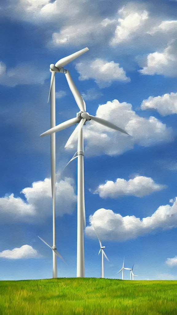 Image similar to Clouds made into a wind turbine, blue sky, sunshine,volumetric lightin, highly detailed, digital painting