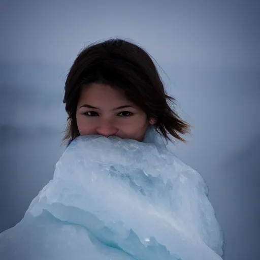 Prompt: a girl draped with ice