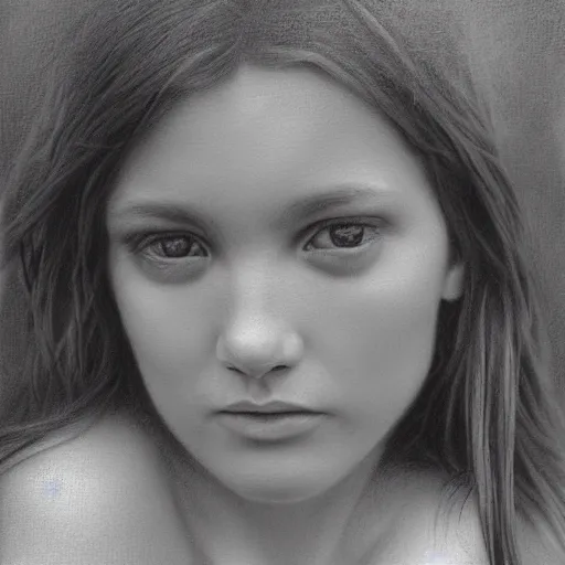 Image similar to the horned beauty, ( 1 4 5 0 ). portrait, by paul cadden. traditional pencil masterpiece on canvas. dry media. private collection. retouched face, restored