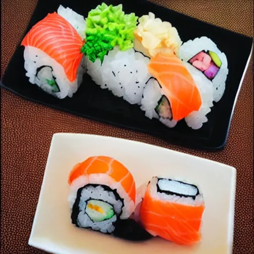 Image similar to a pile of sushi in the shape of a cat.