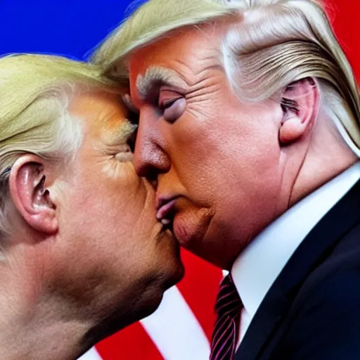 Prompt: trump and putin kissing dressed up like princesses