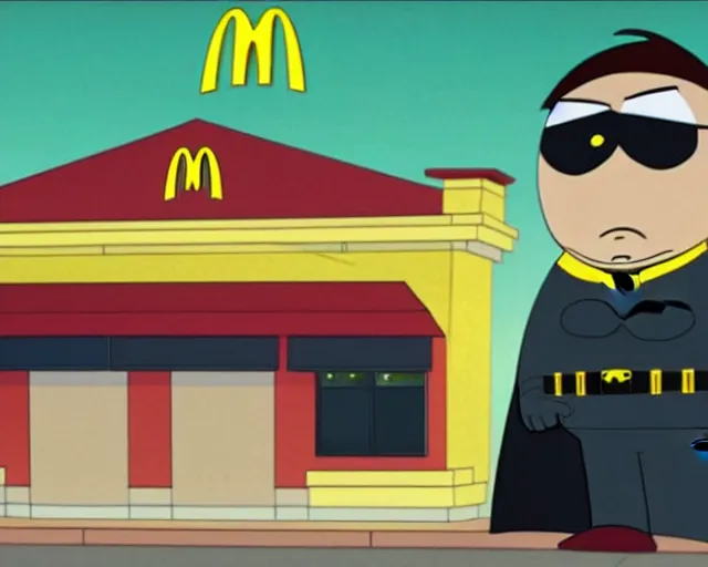Image similar to batman working at mcdonalds, on an episode of south park, cdx