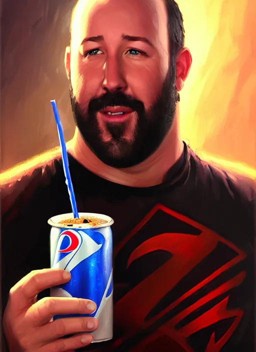 Image similar to a _ fantasy _ style _ portrait _ painting _ of burt kreischer drinking pepsi, rpg dnd oil _ painting _ unreal _ 5 _ daz. _ rpg _ portrait _ extremely _ detailed _ artgerm _ greg _ rutkowski _ greg