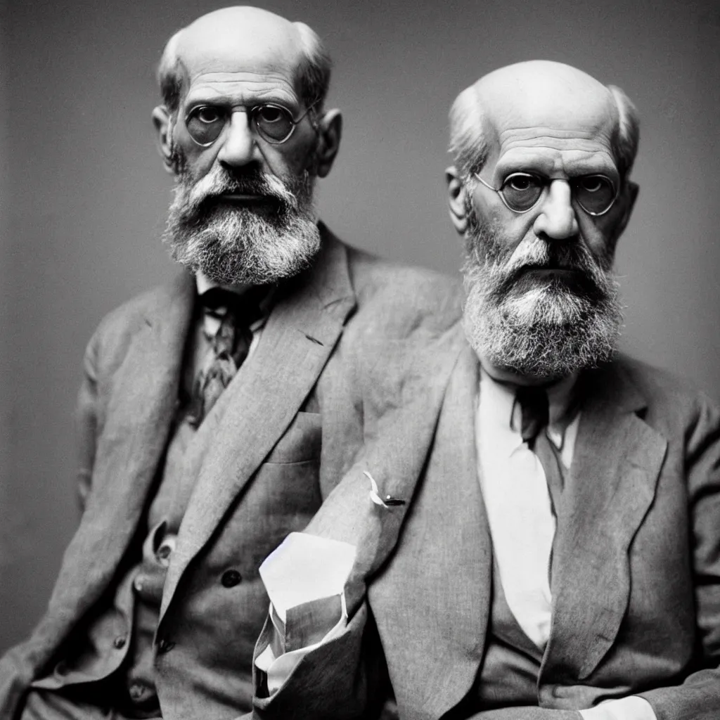 Prompt: An Alec Soth portrait photo of Sigmund Freud without a helmet