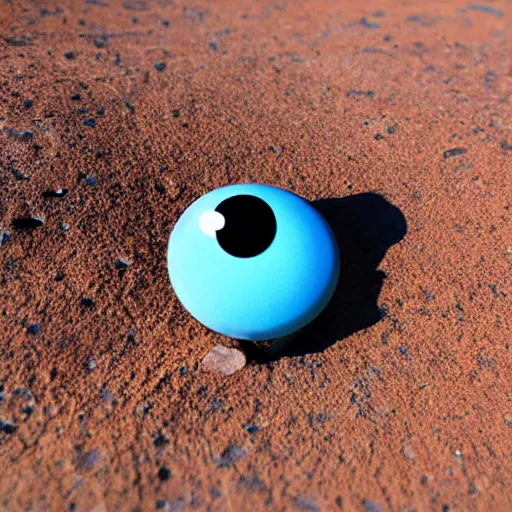 Prompt: a smooth stone that has 2 googly eyes. on a desert cliff with a blurry background.