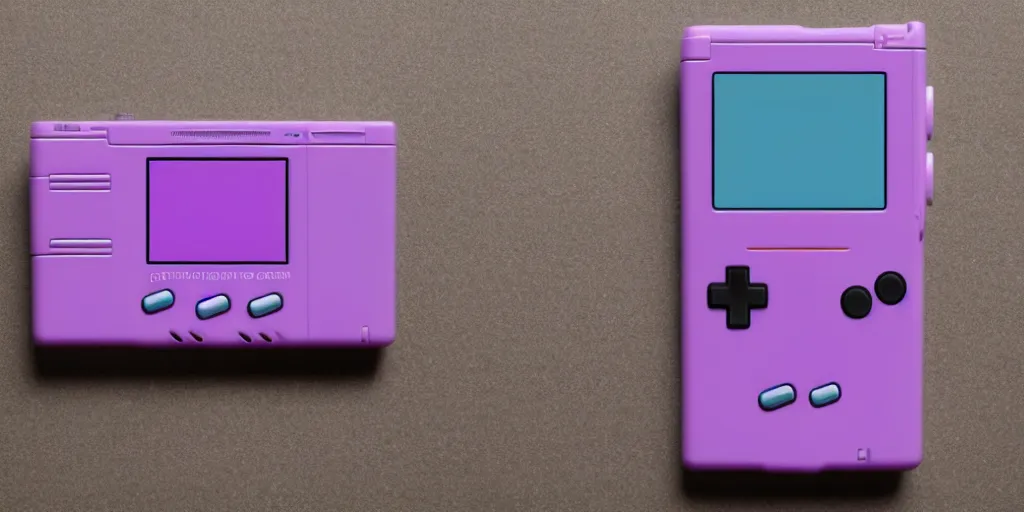 Image similar to purple gameboy handheld console, pixelart