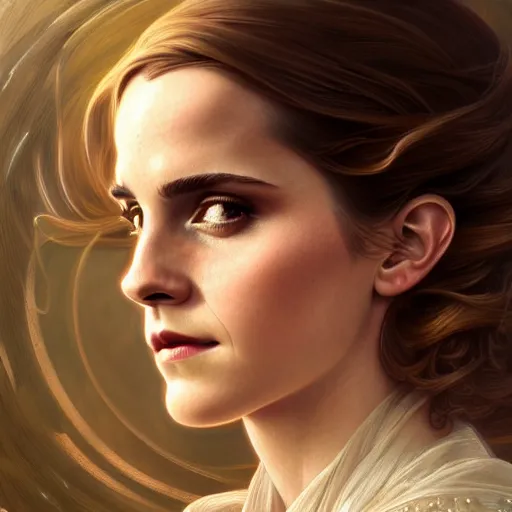 Image similar to beautiful detailed picture of a emma watson, radiant light, art nouveau, intricate, elegant, highly detailed, my rendition, digital painting, artstation, concept art, smooth, sharp focus, illustration, art by artgerm and greg rutkowski and alphonse mucha