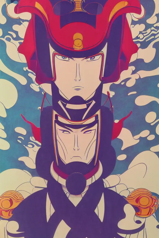 Prompt: abstract portrait of cao cao, 6 0 s anime art, floating detailes, very detailed face, leaves by miyazaki, colorful palette illustration, kenneth blom, mental alchemy, james jean, pablo amaringo, naudline pierre, contemporary art, hyper detailed