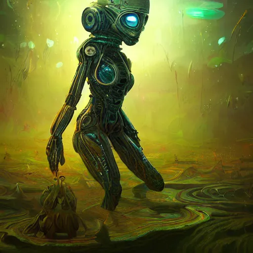 Image similar to ultra realistic illustration of android fairy, alien homeworld, swamps, advanced technology, ants, special effects, colorful lights, space ship in the distance, intricate, highly detailed, digital painting, artstation, concept art, smooth, sharp focus, illustration, art by akihiko yoshida and tim mcburnie and anato finnstark