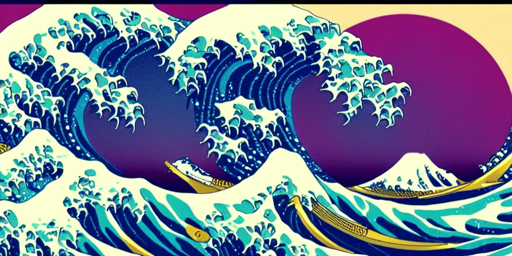 Image similar to The Great Wave off Kanagawa by GMUNK, Pi-Slices and Kidmograph, psychedelic version