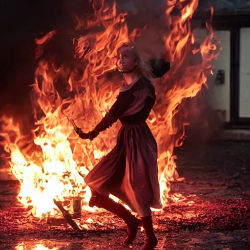 Prompt: scarlet johannsen burning alive.