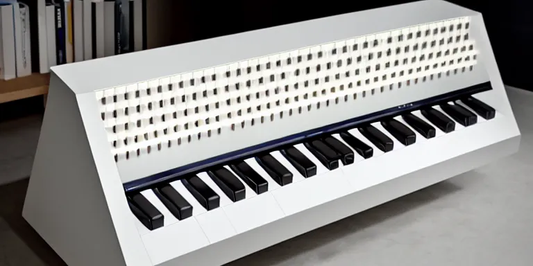 Prompt: dezeen showroom , minimalissimo, archdaily, ignant, teenage engineering moad, mother of all decks, product design concept, product shot of moog melotron juno synthesizer made by jony ives , love hulten, dieter rams, 8k, high detailed photo