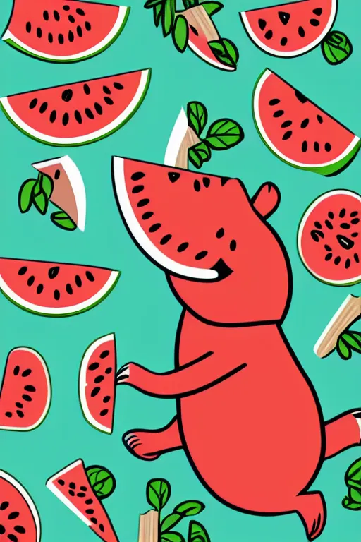 Image similar to Bear eating a watermelon, sticker, colorful, illustration, highly detailed, simple, smooth and clean vector curves, no jagged lines, vector art, smooth