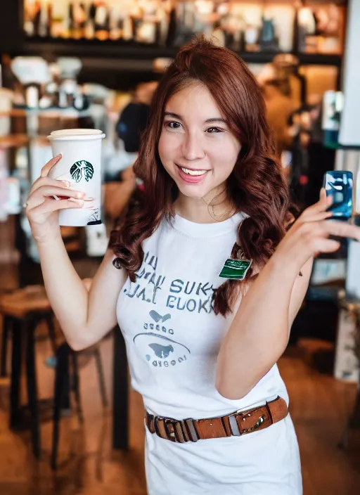 Image similar to a full portrait photo of real - life starbucks siren, f / 2 2, 3 5 mm, 2 7 0 0 k, lighting, perfect faces, award winning photography.