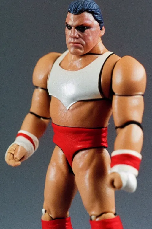 Image similar to володимир зеленськии as a 1 9 8 0 s wrestling action figure, 🇺🇦,