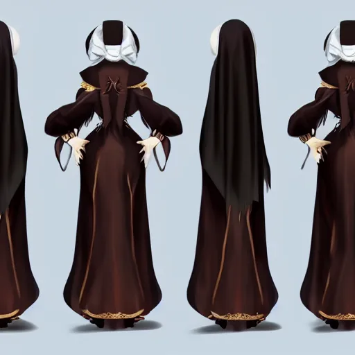 Prompt: female dark character design inspired by venice carnival and nun outfit, concept art, smooth