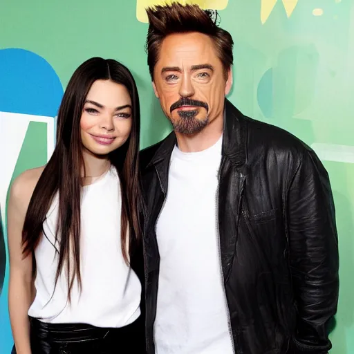 Prompt: https://upload.wikimedia.org/wikipedia/commons/9/9b/Miranda_Cosgrove_2010_MMVA_%28Straighten_Crop%29.jpg meets robert downey jr.