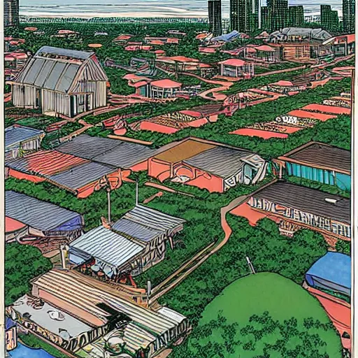 Prompt: a snapshot of a singaporean neighbourhood, by moebius