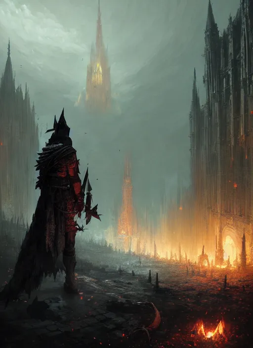 Image similar to 4k dark fantasy artwork of the ashen one from dark souls 3, art by greg rutkowski, art by craig mullins, art by thomas kincade, art by Yoshitaka Amano