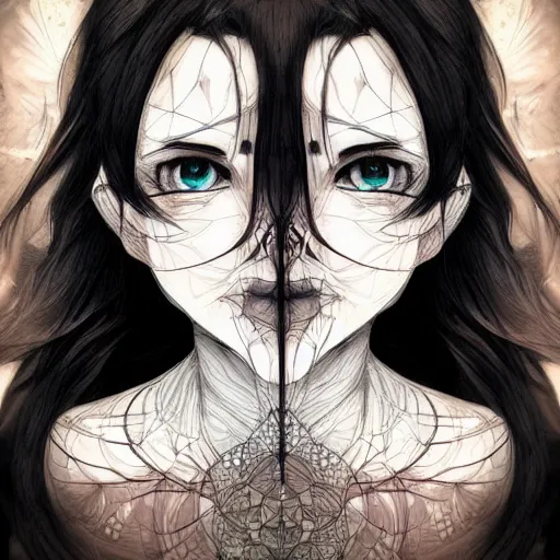 Image similar to glitchcore ghost, heroine, beautiful, detailed symmetrical close - up portrait, intricate complexity, in the style of artgerm and kazuki tanahashi, cel - shaded