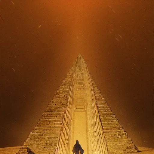 Prompt: Pyramid Head standing in front of The Great Pyramid of Giza, intricate, highly detailed, fullbody, artstation, dark fantasy, horror, Silent Hill game, concept art, smooth, sharp focus, illustration, art by greg rutkowski and orientalism and bouguereau and Zdzislaw Beksinski, good clear quality, lighting, biology, symmetrical artwork, perfect face, 135 mm, cinematic, hyper realism, high detail, octane render, 8k, chrome accents