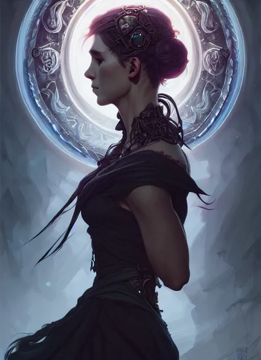 Image similar to Necromancer Sorceress, fantasy magic, undercut hairstyle, dark light night, intricate, elegant, sharp focus, illustration, highly detailed, digital painting, concept art, matte, art by WLOP and Artgerm and Greg Rutkowski and Alphonse Mucha, masterpiece