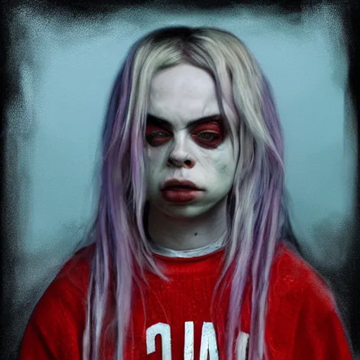 Image similar to painting of billie eilish by michal karcz in the style of chucky | freddy krueger style