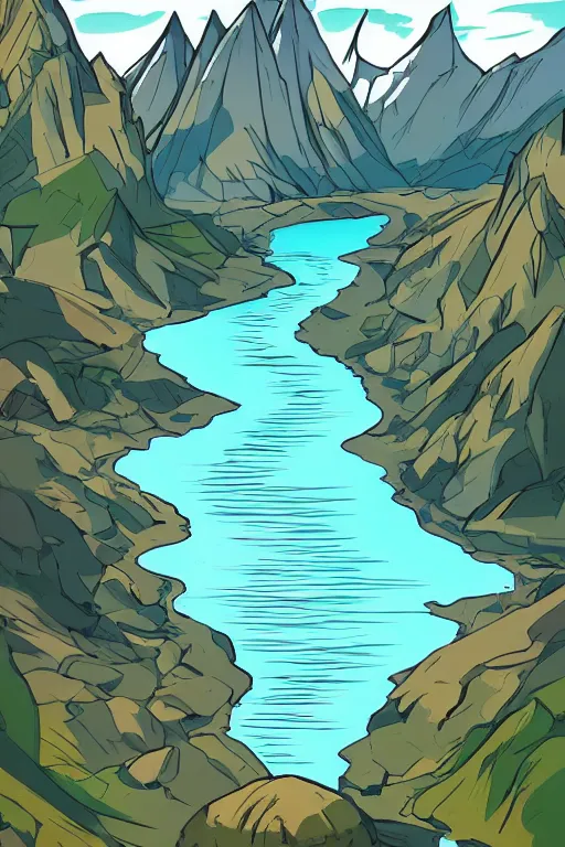 Image similar to mountaintop water flat illustration trending on artstation