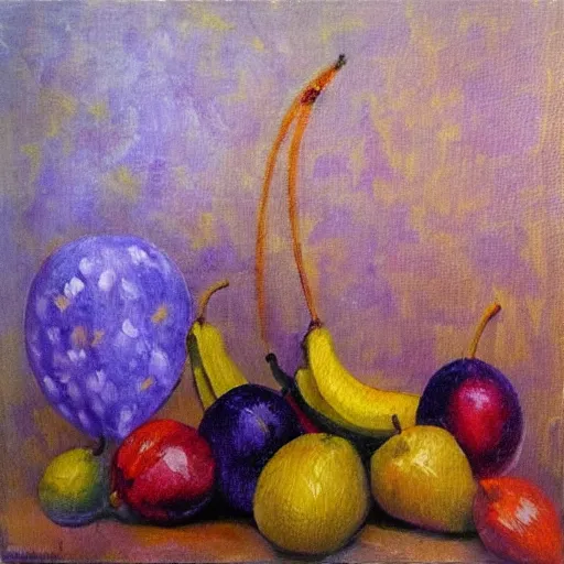 Image similar to oil painting impressionist time flies like an arrow, fruit flies like a banana, whimsical, detailed,