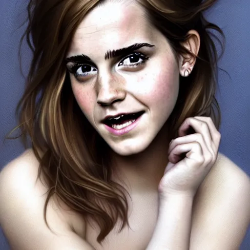 Image similar to A beautiful portrait of Very funny actress Emma Watson lke monkey face looking like an old monkey, Emma Watson actress blended monkey face, like , powerful , magic, thunders, dramatic lighting, intricate, wild, highly detailed, digital painting, artstation, concept art, smooth, sharp focus, illustration, art by artgerm and greg rutkowski and alphonse mucha, footage