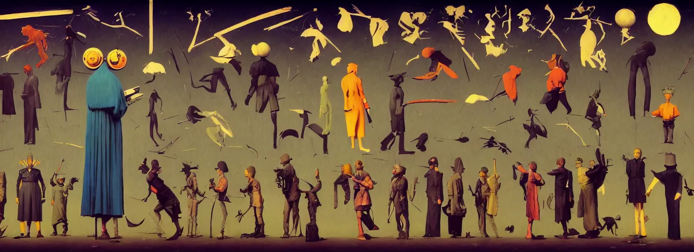 Prompt: full - body surreal colorful detective rpg character concept art anatomy, action pose, very coherent and colorful high contrast masterpiece by norman rockwell franz sedlacek hieronymus bosch dean ellis simon stalenhag rene magritte gediminas pranckevicius, dark shadows, sunny day, hard lighting, reference sheet white! background