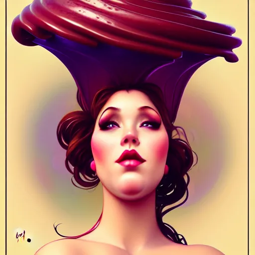 Prompt: curvy woman with a bundt cake face digital art, cinematic, concept art, 8k, painting, imaginefx, cgsociety, art nouveau, Alphonse Mucha, trending on artstation, medium shot, head shot