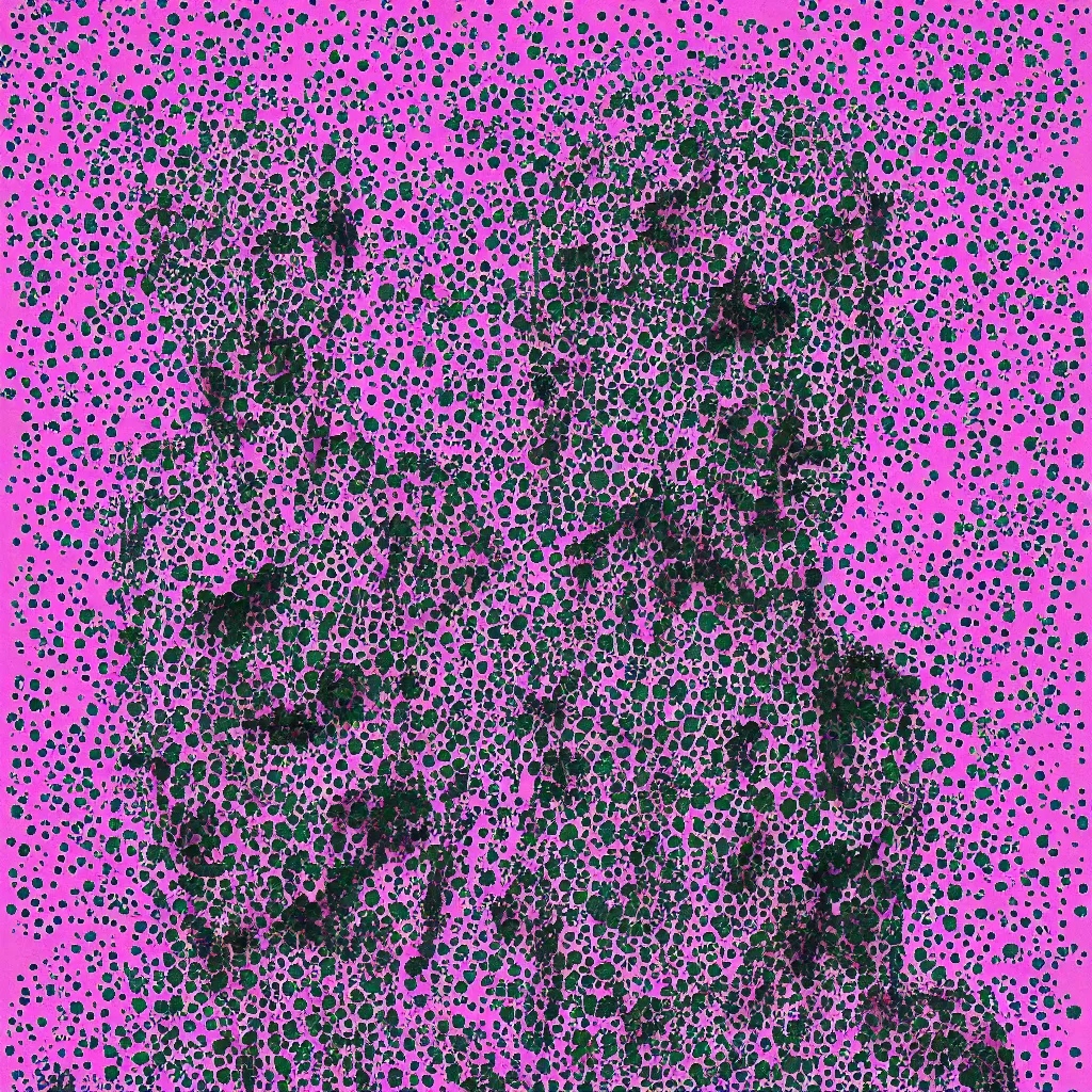 Image similar to camo made of out teeth, smiling, abstract, maya bloch artwork, pink convertible, do hoang tuong artwork, cryptic, dots, stipple, lines, splotch, color tearing, pitch bending, faceless people, dark, ominous, eerie, minimal, points, technical, old painting